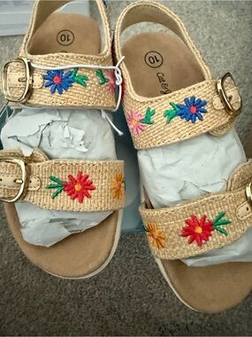 Cat & Jack Embroidered Floral Straw-Style Sandals in Red Blue Pink Yellow